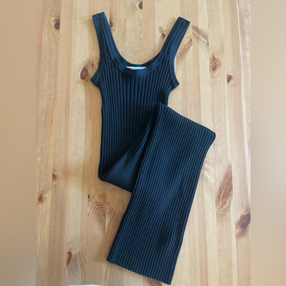 Everlane ribbed and fitted sleeveless stretch dress, black, XS